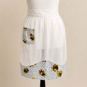 Vintage 1960s Organdy Hostess Apron Sunflower Retro Kitchen Decor